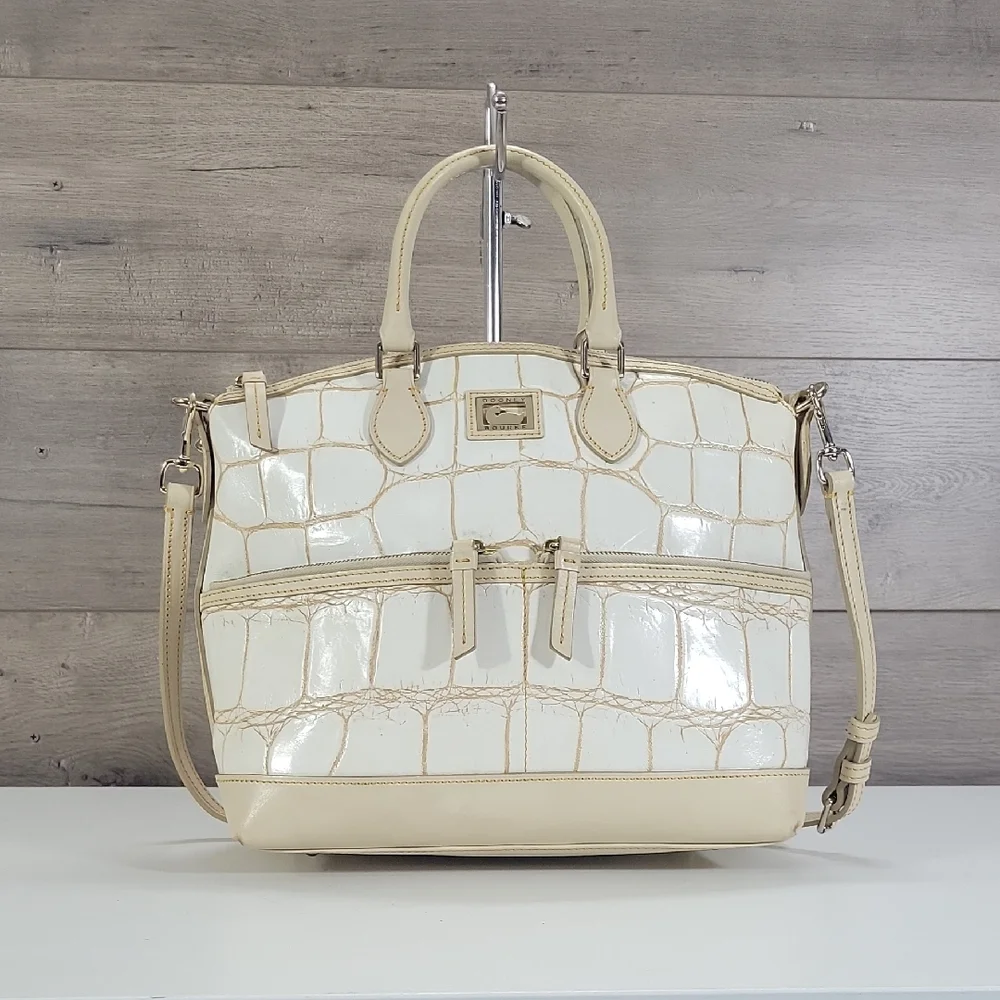 Dooney & Bourke Neutral Cream Croc-Embossed Leather Satchel Bag